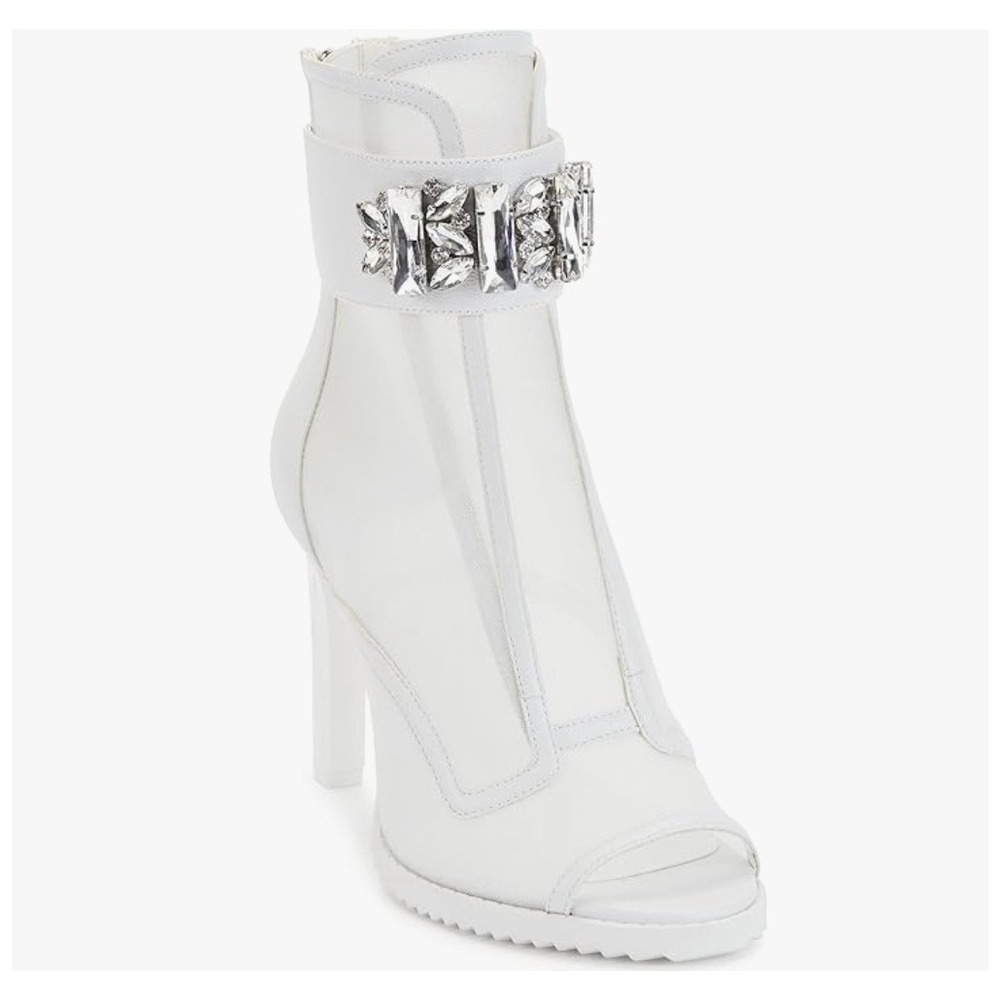 Karl Lagerfeld Paris Size 7.5 Blayze White Mesh Lug Booties‎ 4" Heel Womens $179